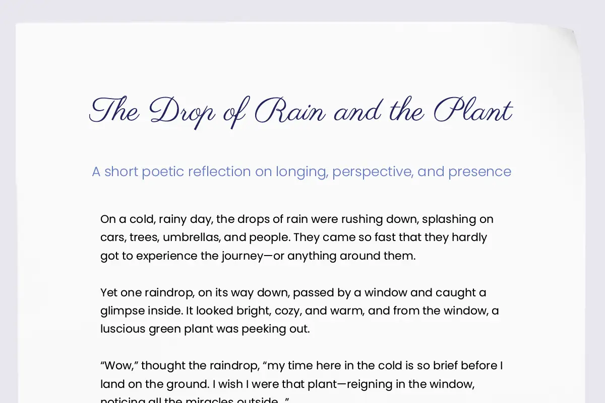 The Drop of Rain and the Plant - Poem sample